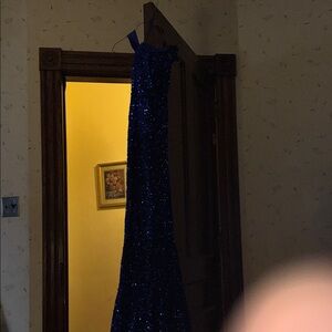 Fashion Nova Strapless Sequin Evening Gown in Royal Blue